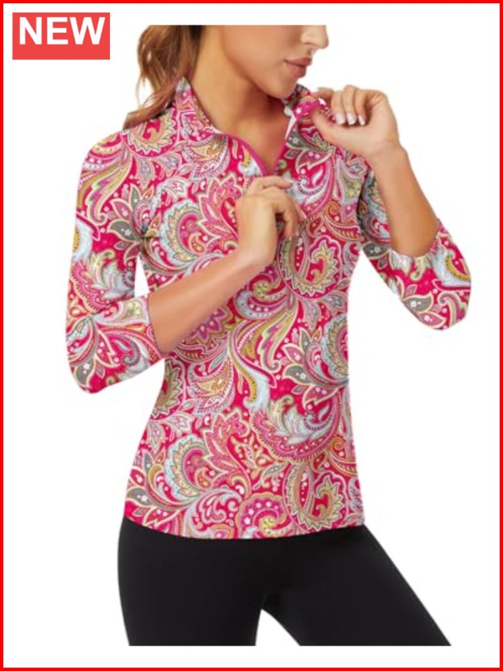 Women's 3/4 Sleeve Athletic Golf Shirt Quarter Zip Pullover Collared Workout